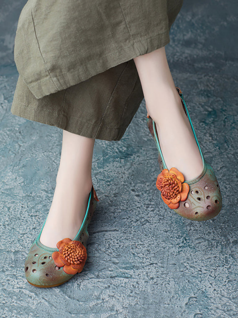 Women Summer Artsy Leather Flower Spliced Sandals UI1014 Ada Fashion