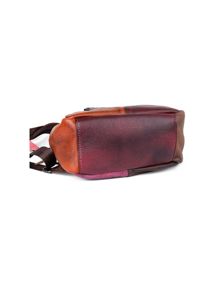Women Colorblock Hand Painted Outdoor Leather Backpack AH1072 HDW