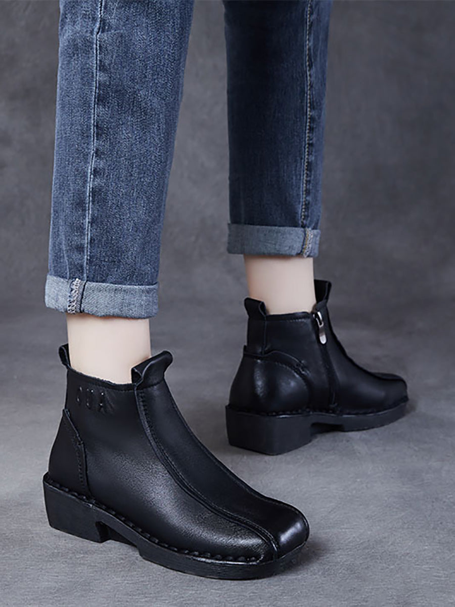 Women Autumn Genuine Leather Spliced Mid-Heel Boots AH1050 YYDS