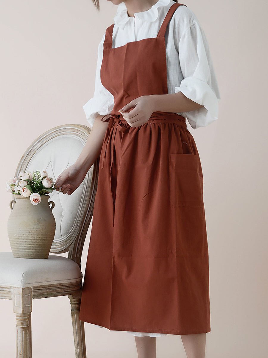Women Casual Solid Summer Cotton Apron Dress KL1041 Ada Fashion