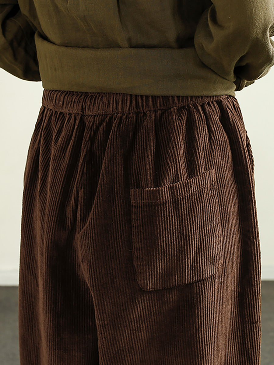Women Autumn Solid Corduroy Spliced Cotton Harem Pants AI1047 BK