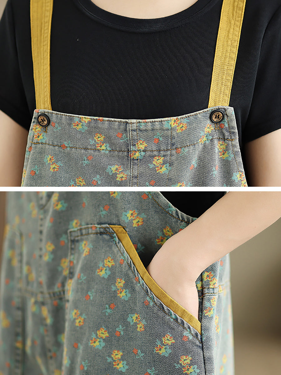 Women Casual Denim Jumpsuits Floral Wide-leg Summer FashionChic