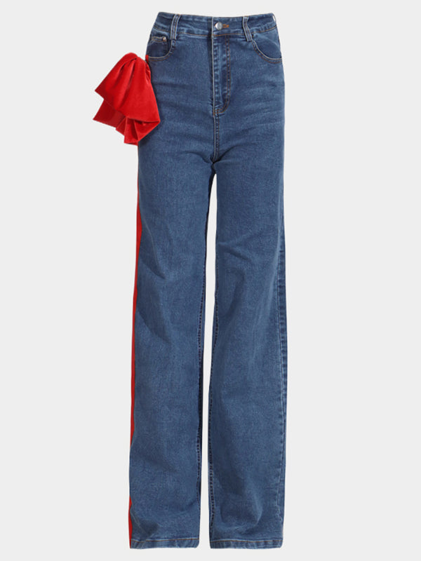 Red Chic Tied Straight Jeans High Waist Buttoned FashionChic