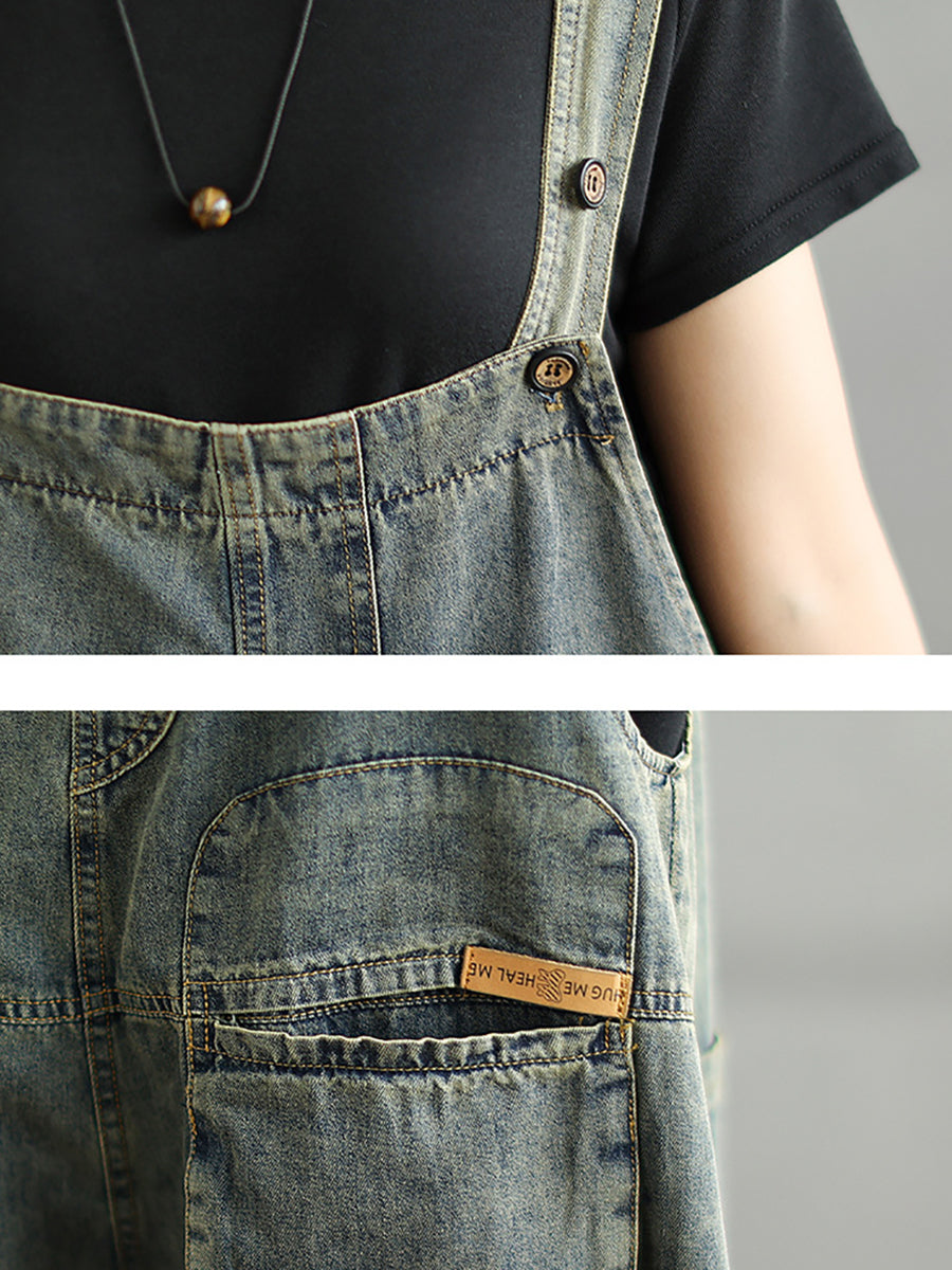 Jumpsuits Women Cropped Denim Pure Color Worn Summer FashionChic