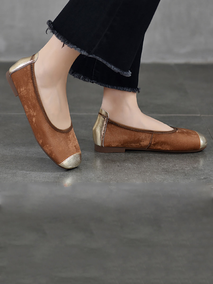Women Elegant Summer Colorblock Cowhide Flat Shoes KL1022 Ada Fashion