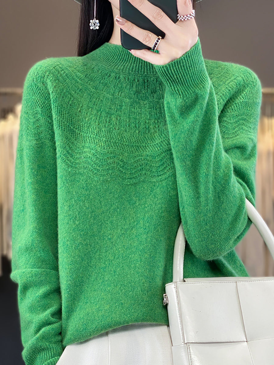 Women Autumn Cable Knit 100%Wool Half Turtleneck Sweater QN031 BK
