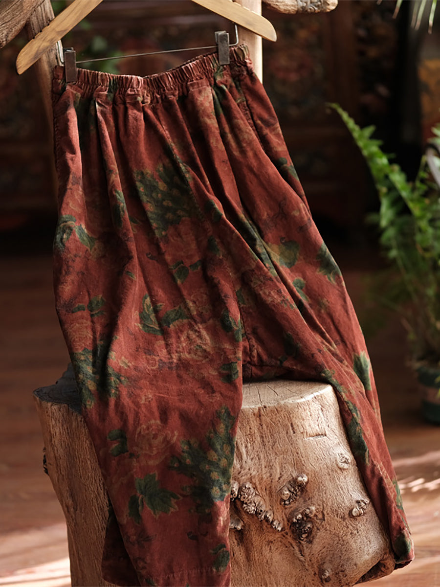 Women Autumn Retro Flower Cotton Wide-leg Pants AS1024 JSHY