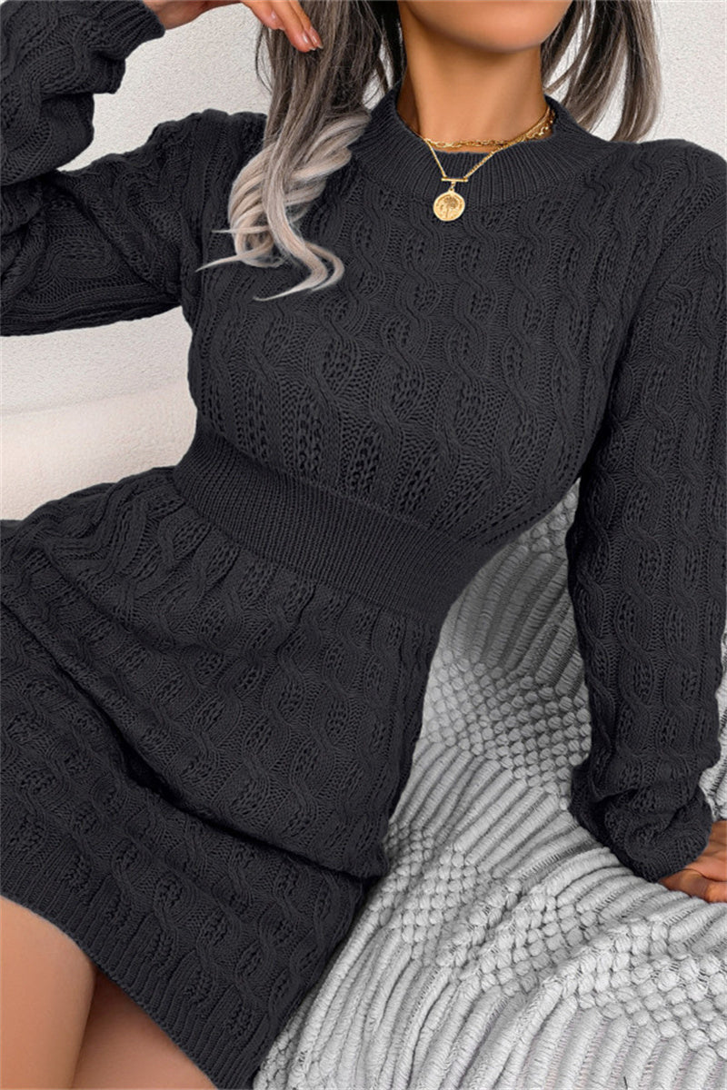 Fashion Casual Solid Patchwork O Neck Long Sleeve Dresses Furdela