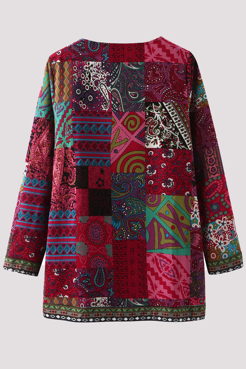 Retro Printing O Neck Outerwear(2 Colors) Furdela