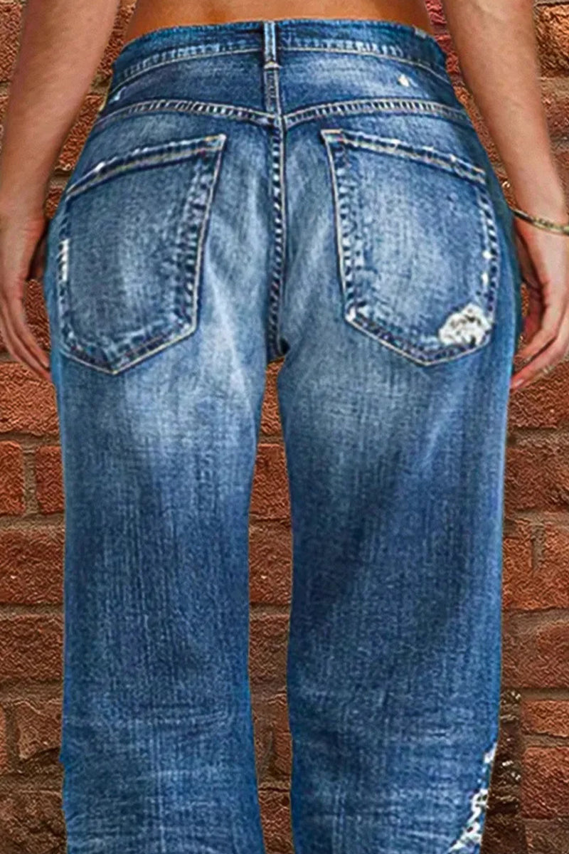 Casual Street Patchwork Ripped Straight Denim Jeans(4 Colors) Furdela
