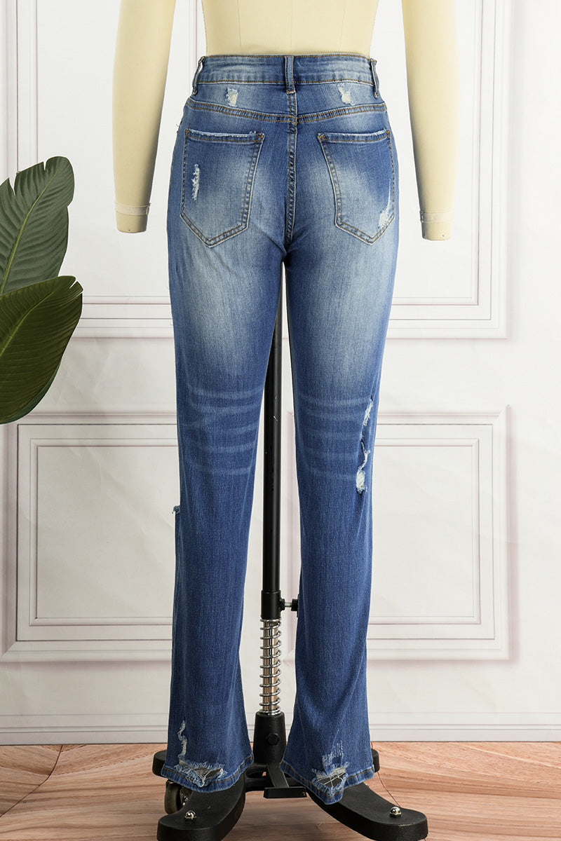 Casual Street Patchwork Ripped Straight Denim Jeans(4 Colors) Furdela