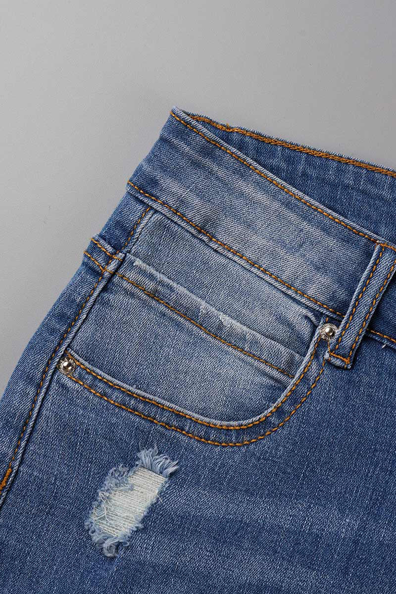 Casual Street Patchwork Ripped Straight Denim Jeans(4 Colors) Furdela