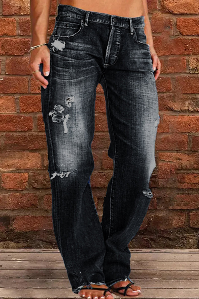 Casual Street Patchwork Ripped Straight Denim Jeans(4 Colors) Furdela