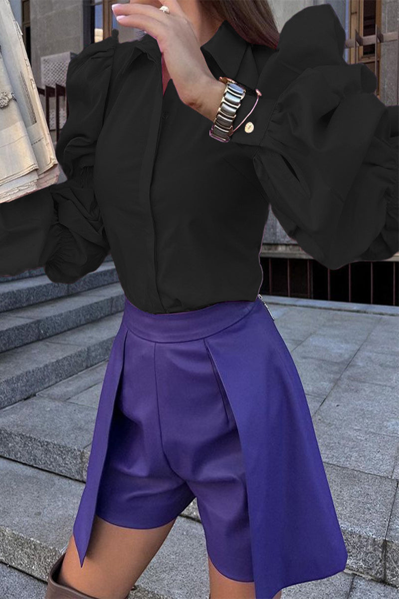 Work British Style Solid Turndown Collar Tops GJ009 Furdela