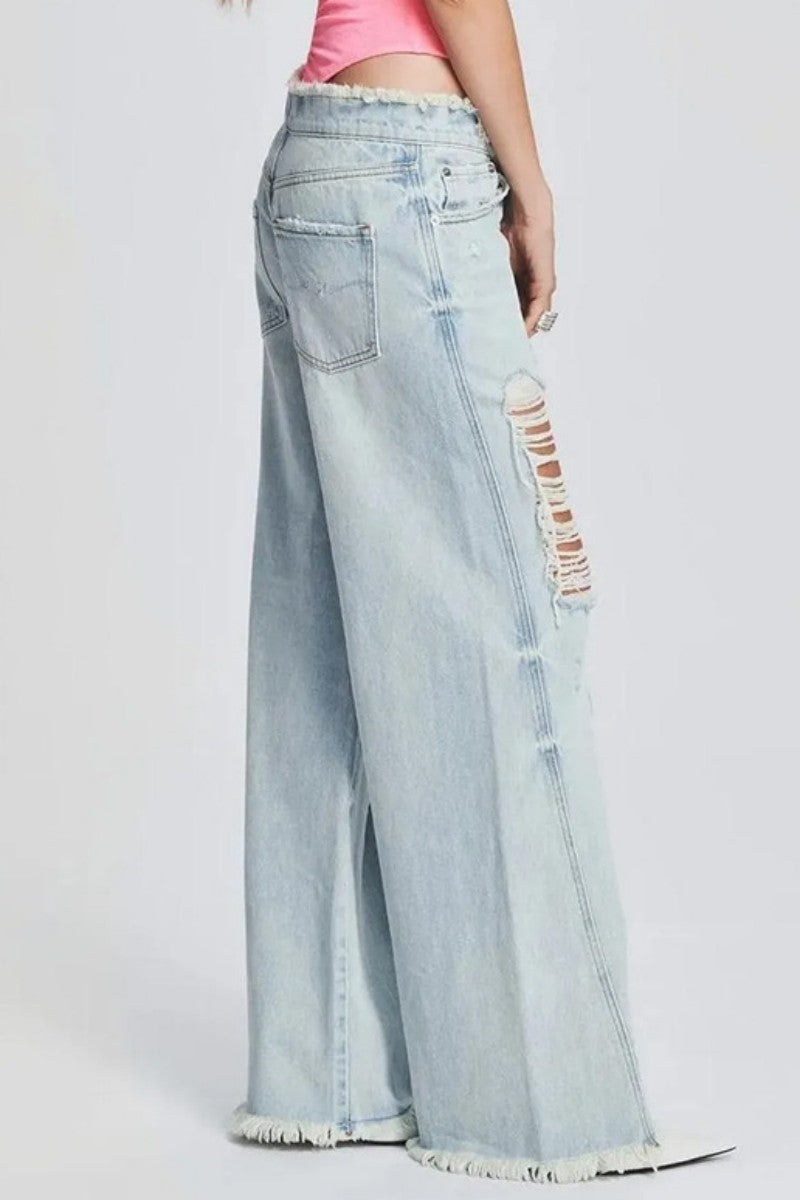 Casual Solid Ripped Patchwork Mid Waist Regular Denim Jeans (Subject To The Actual Object) Furdela