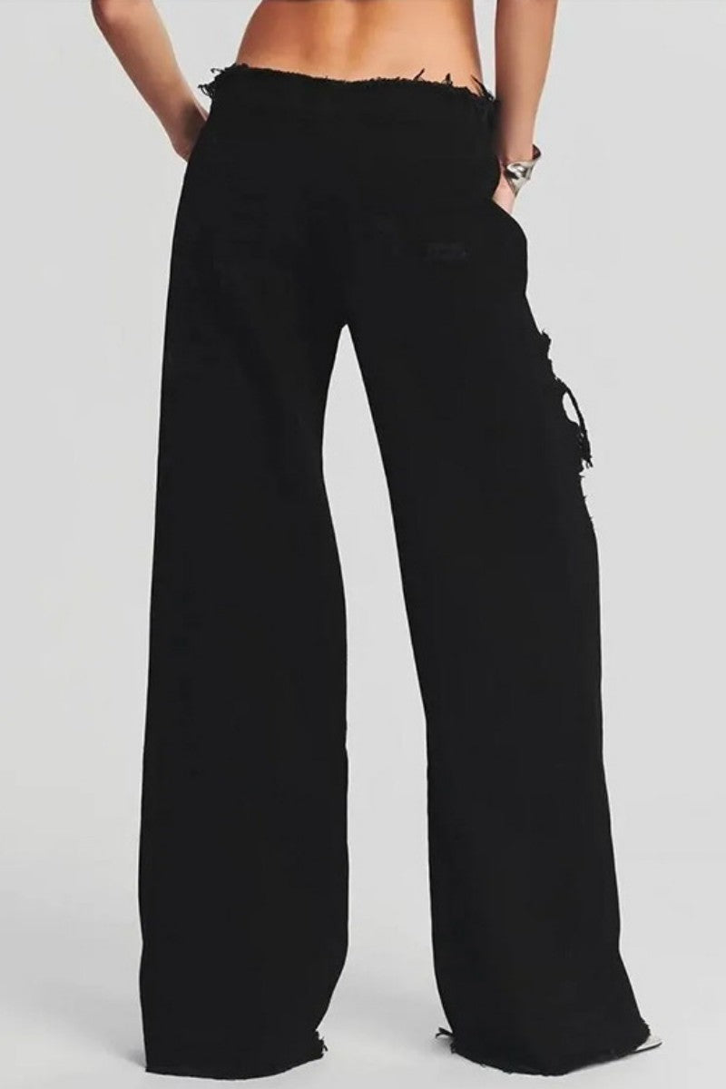 Casual Solid Ripped Patchwork Mid Waist Regular Denim Jeans (Subject To The Actual Object) Furdela