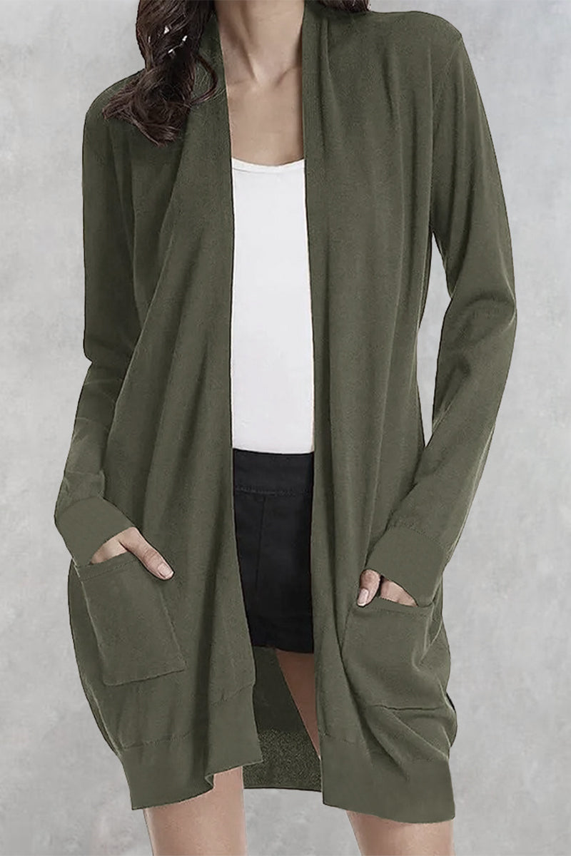 Casual Solid Pocket Cardigan Collar Outerwear Furdela