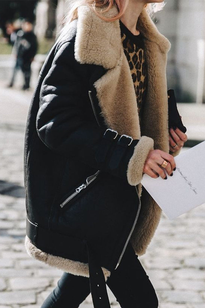 Casual Street Solid Patchwork Turndown Collar Outerwear Furdela