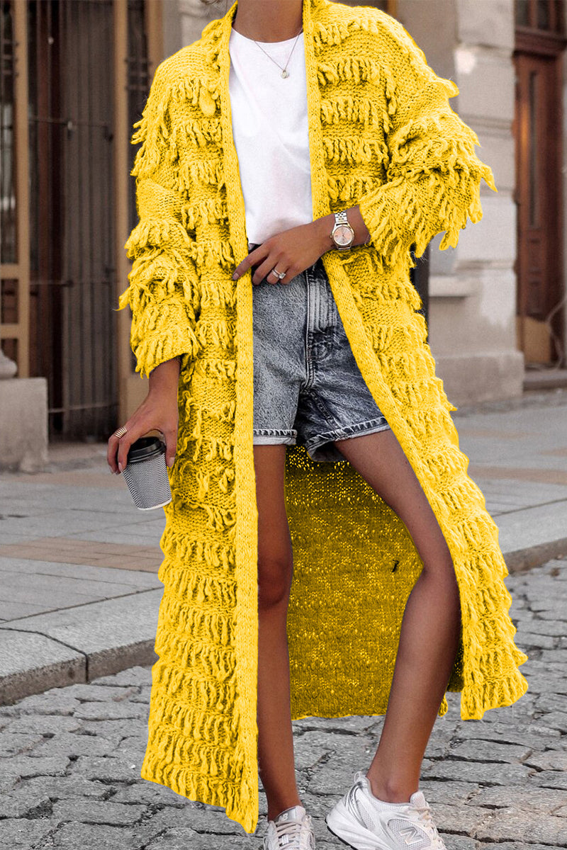 Sweet Solid Tassel Patchwork Cardigan Collar Outerwear YE9860