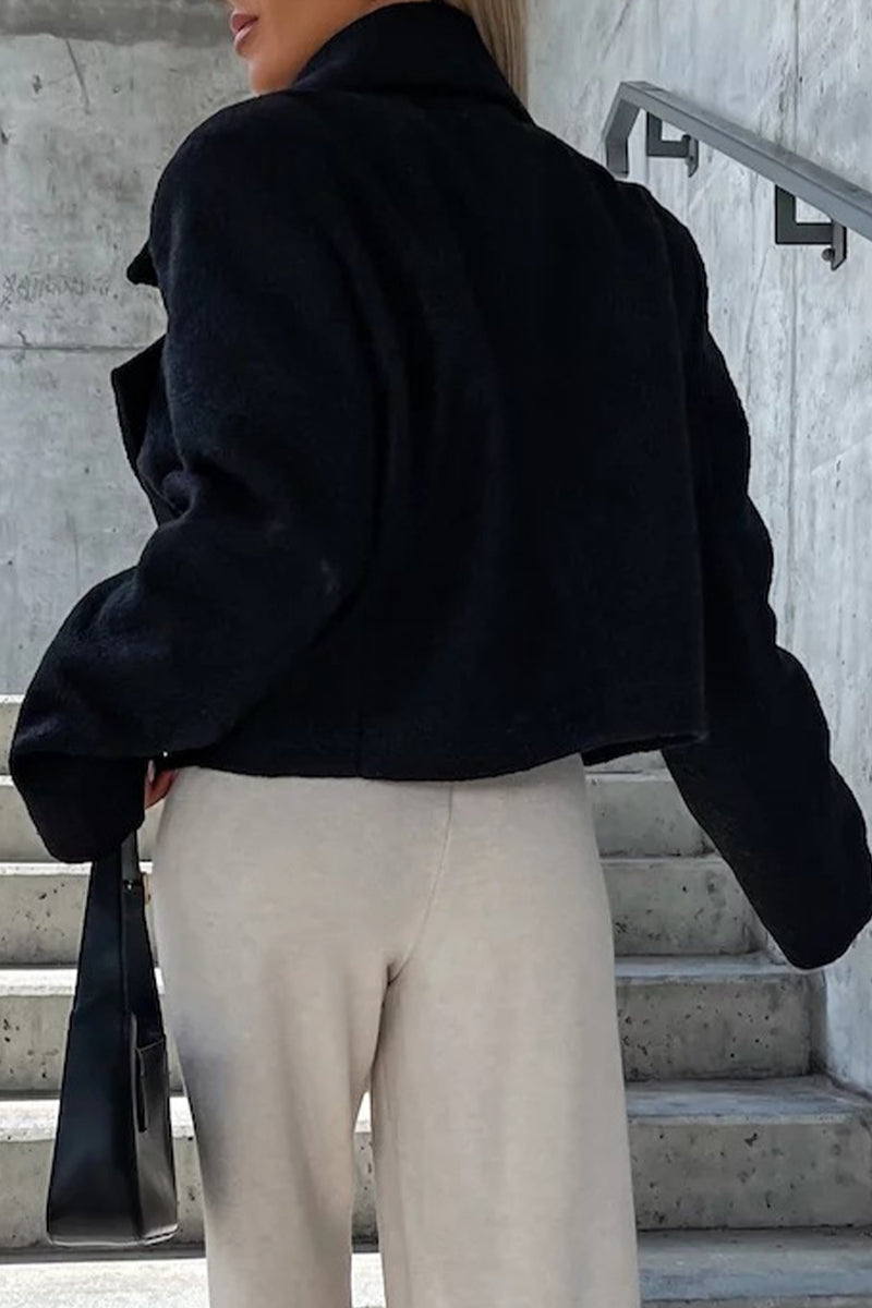 Elegant Solid Turndown Collar Outerwear YE9861