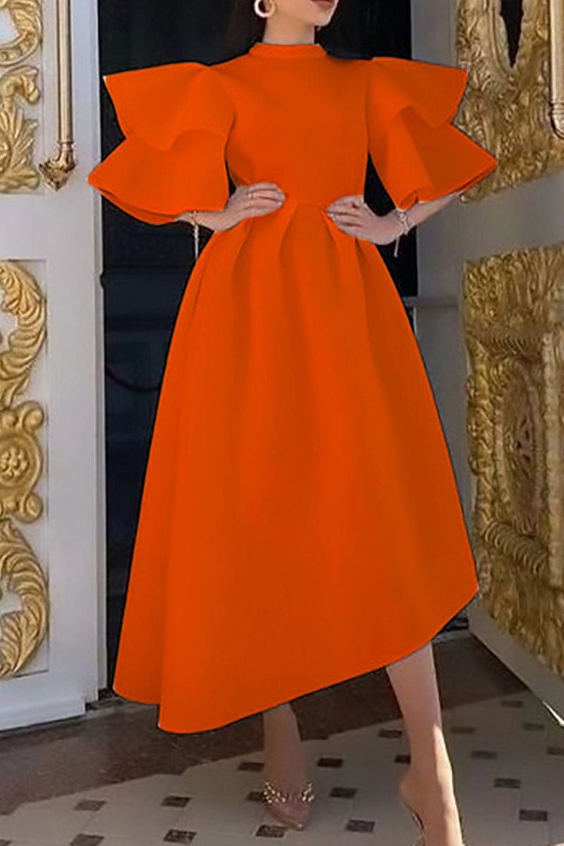 Casual Solid Patchwork Half A Turtleneck Irregular Dress Plus Size Dresses Furdela