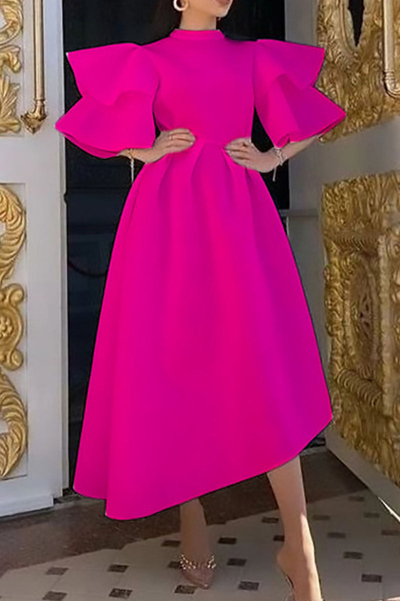 Casual Solid Patchwork Half A Turtleneck Irregular Dress Plus Size Dresses Furdela