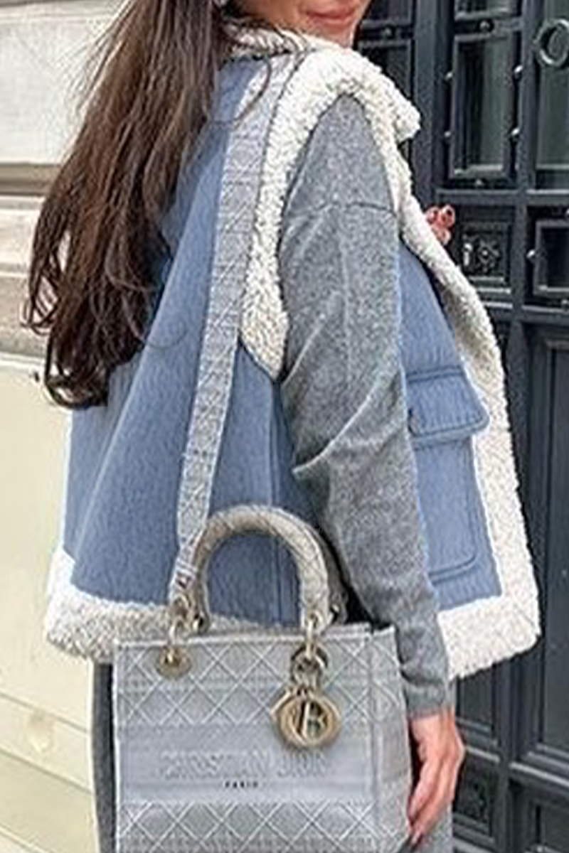 Casual Solid Patchwork Turndown Collar Outerwear Furdela