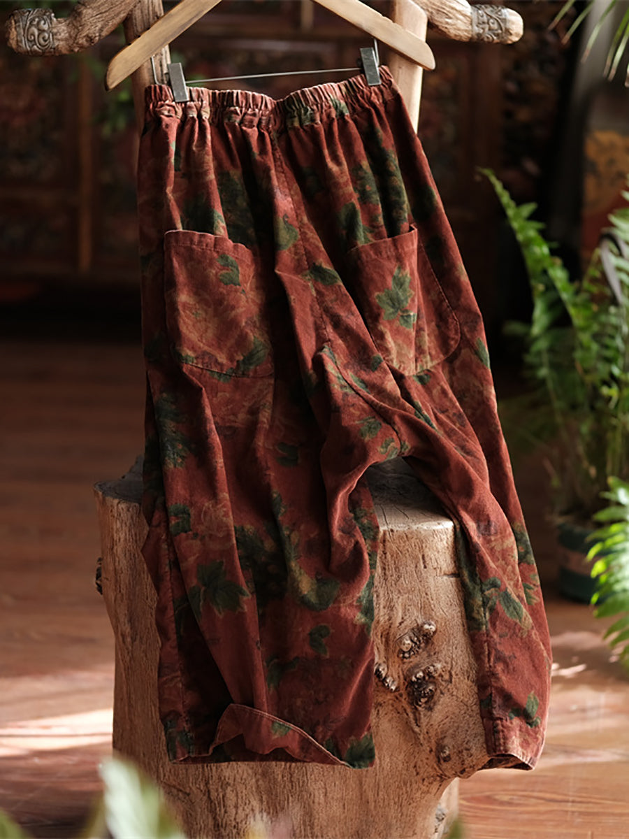 Women Autumn Retro Flower Cotton Wide-leg Pants AS1024 JSHY