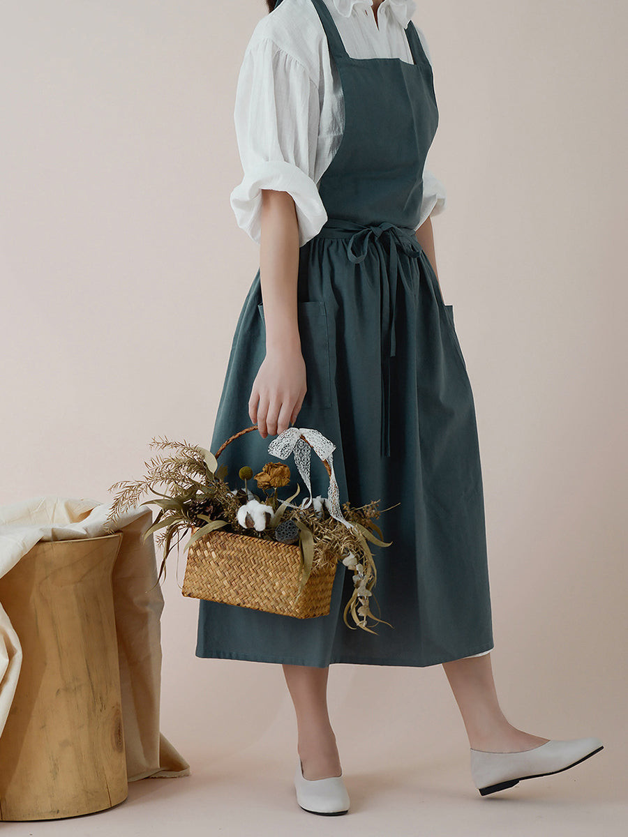 Women Casual Solid Summer Cotton Apron Dress KL1041 Ada Fashion
