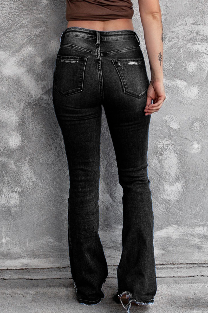 Casual Vintage Solid Ripped High Waist Regular Denim Jeans YE9879