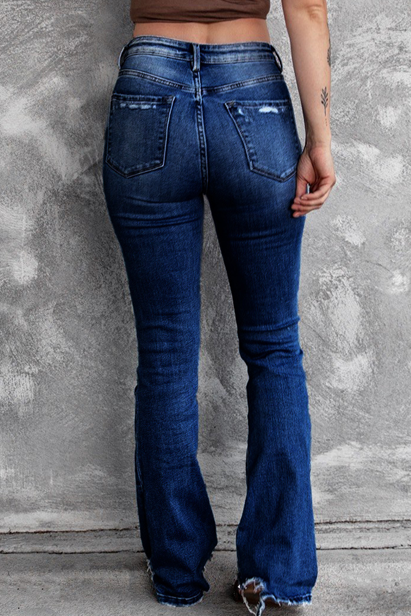 Casual Vintage Solid Ripped High Waist Regular Denim Jeans YE9879
