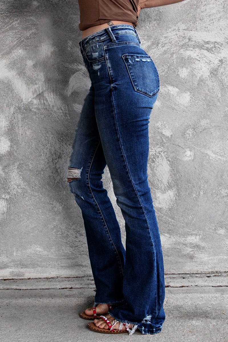 Casual Vintage Solid Ripped High Waist Regular Denim Jeans YE9879
