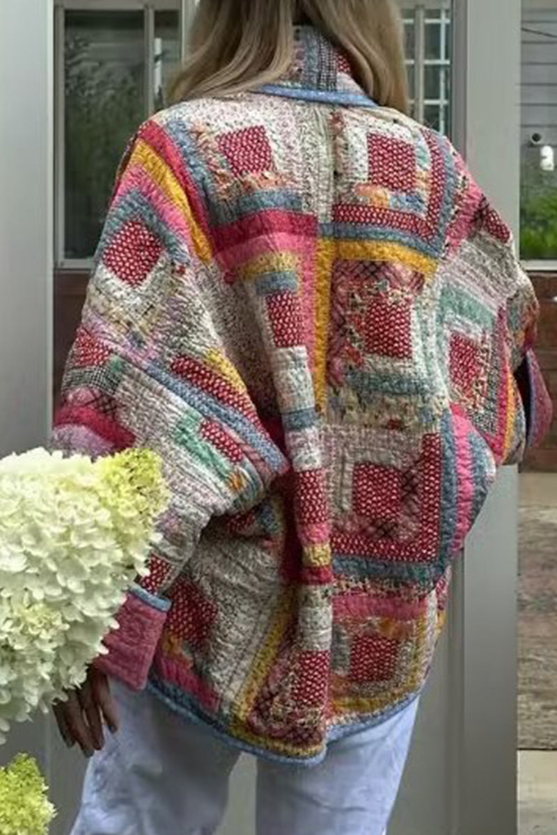 Casual Vintage Geometric Printing Scarf Collar Outerwear Furdela