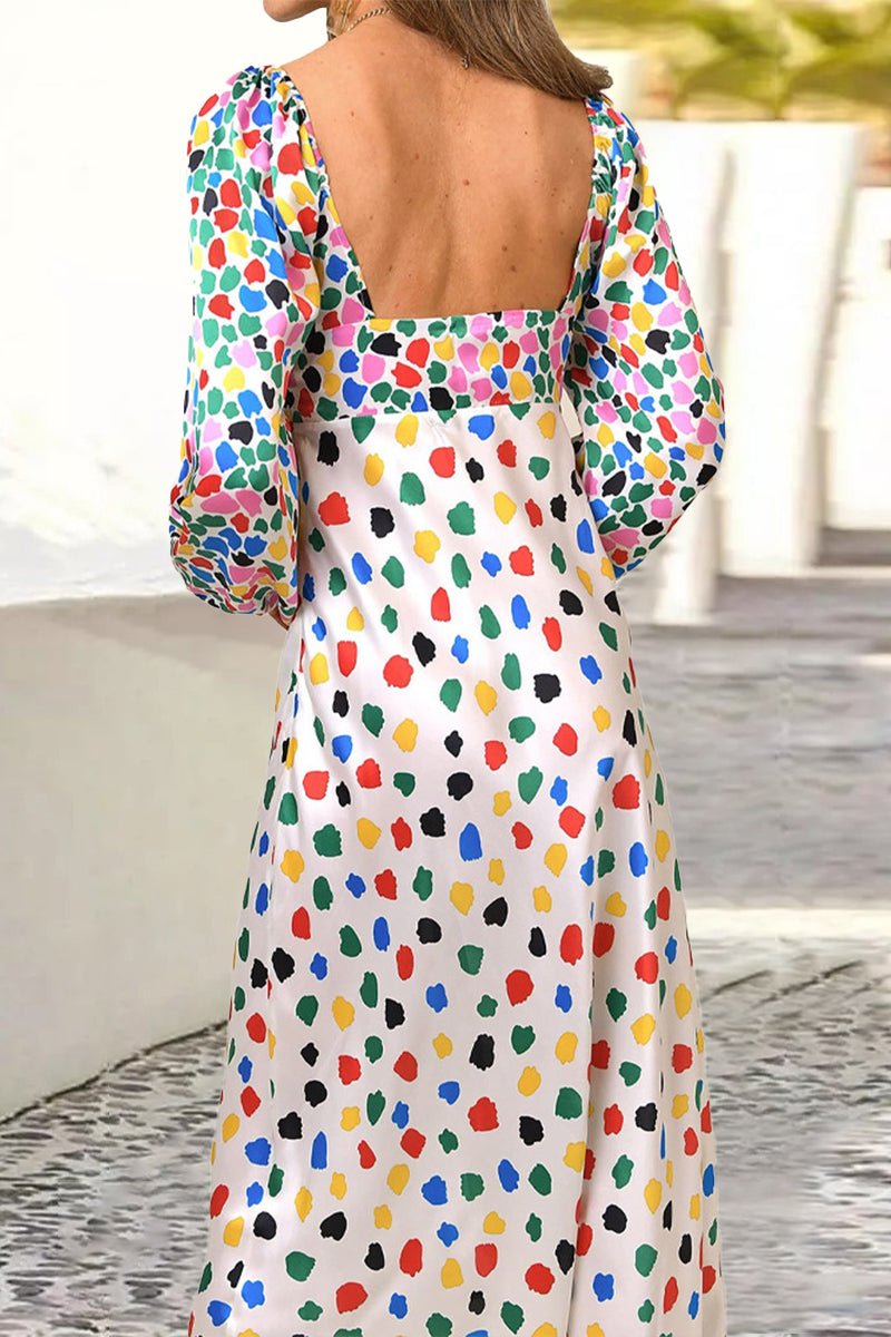 Sweet Elegant Print Polka Dot Contrast V Neck Printed Dress Dresses RH8528