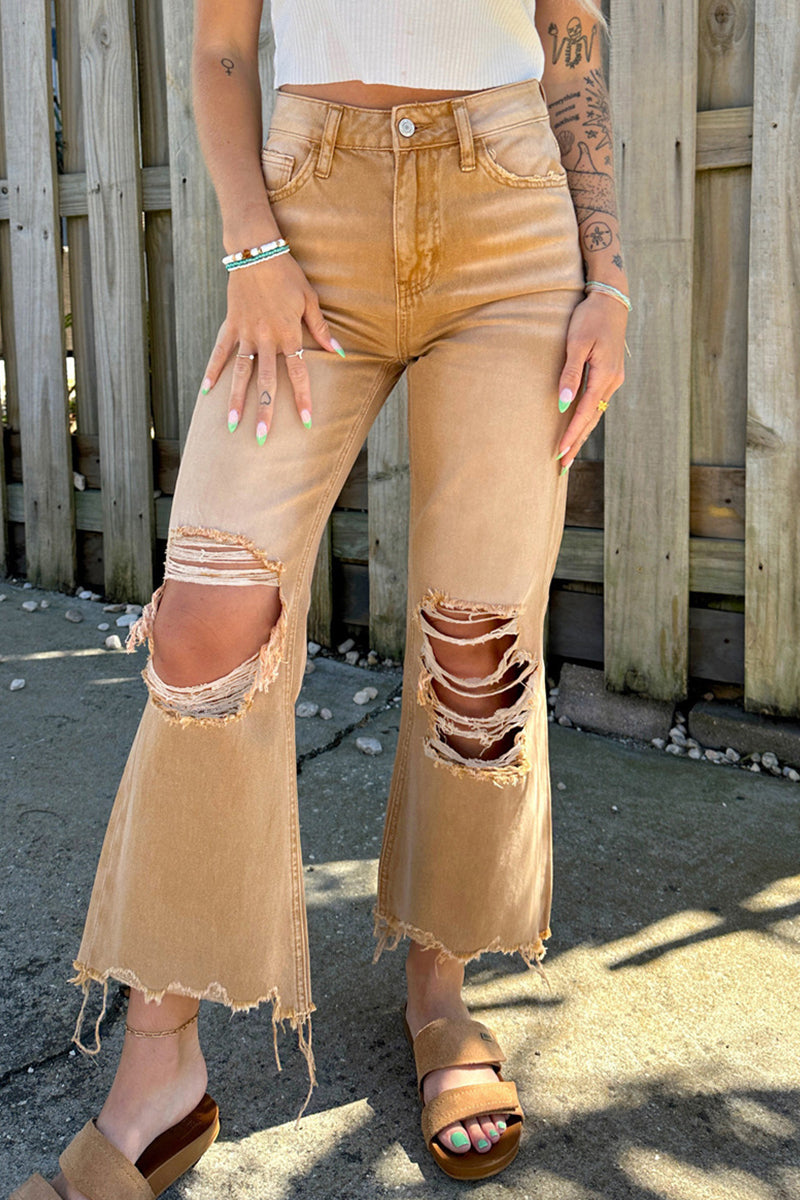 Casual Solid Ripped Make Old High Waist Denim Jean YE8525