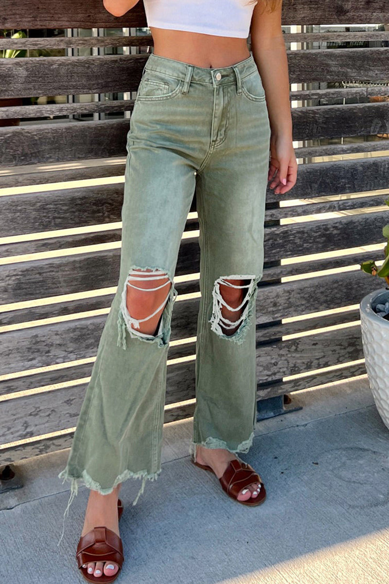 Casual Solid Ripped Make Old High Waist Denim Jean YE8525