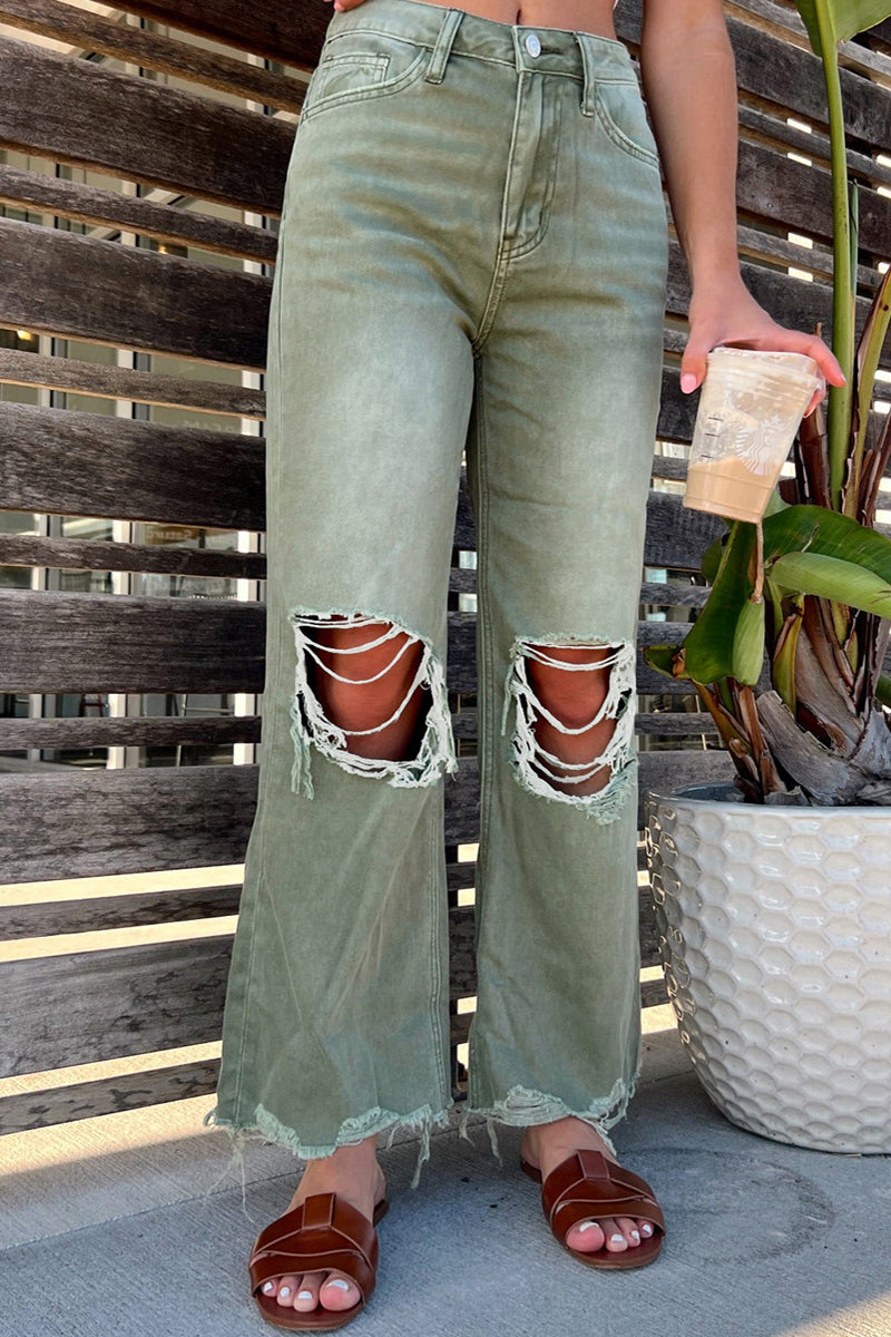 Casual Solid Ripped Make Old High Waist Denim Jean YE8525