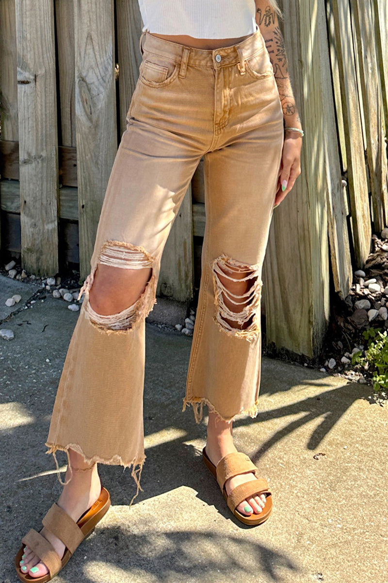 Casual Solid Ripped Make Old High Waist Denim Jean YE8525