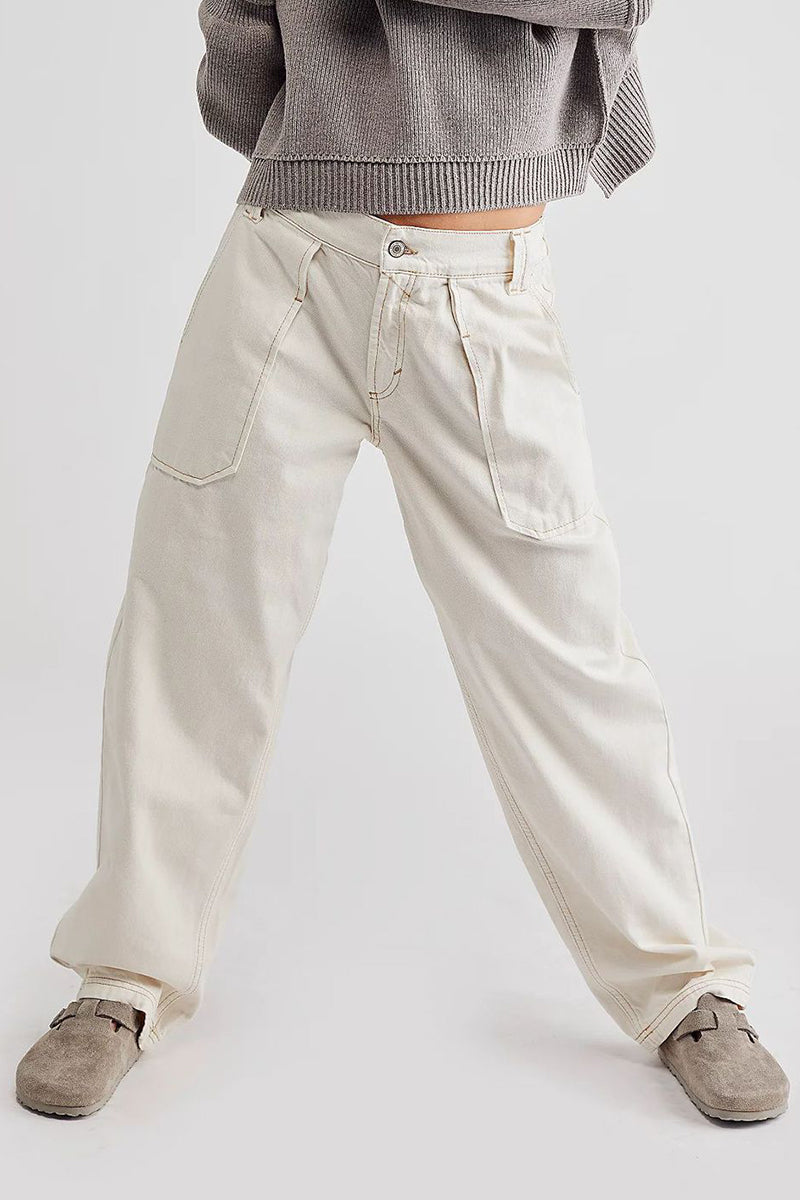 Casual Street Solid Pocket Without Belt Loose Denim Jeans(No Belt) YE8524