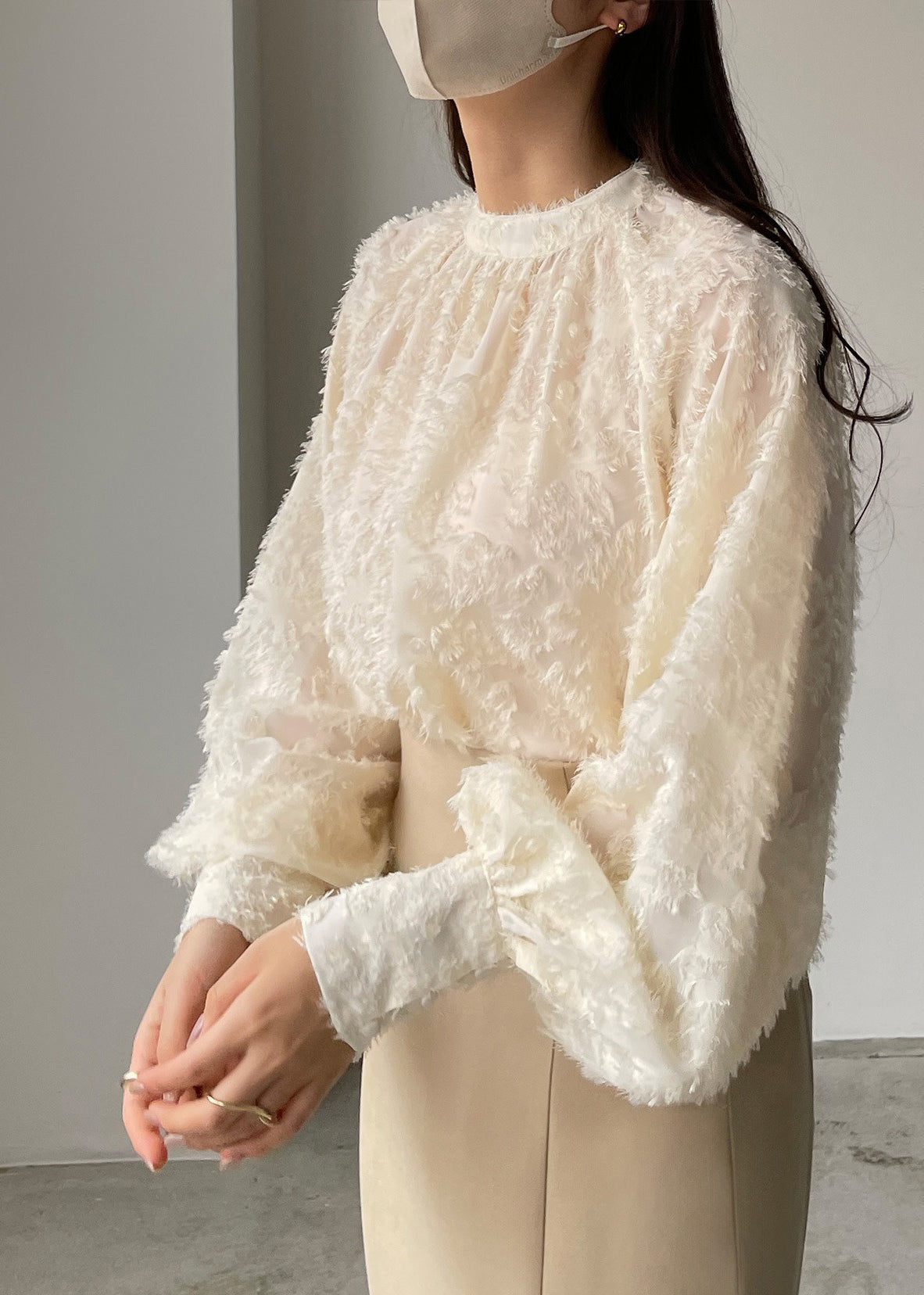 Sleeve Shirt Lantern Classy Chiffon Tasseled Beige Top FashionChic