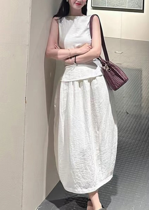 Casual Grey O-Neck Top And Maxi Skirts Two Pieces Set Summer AJ1036 shopify