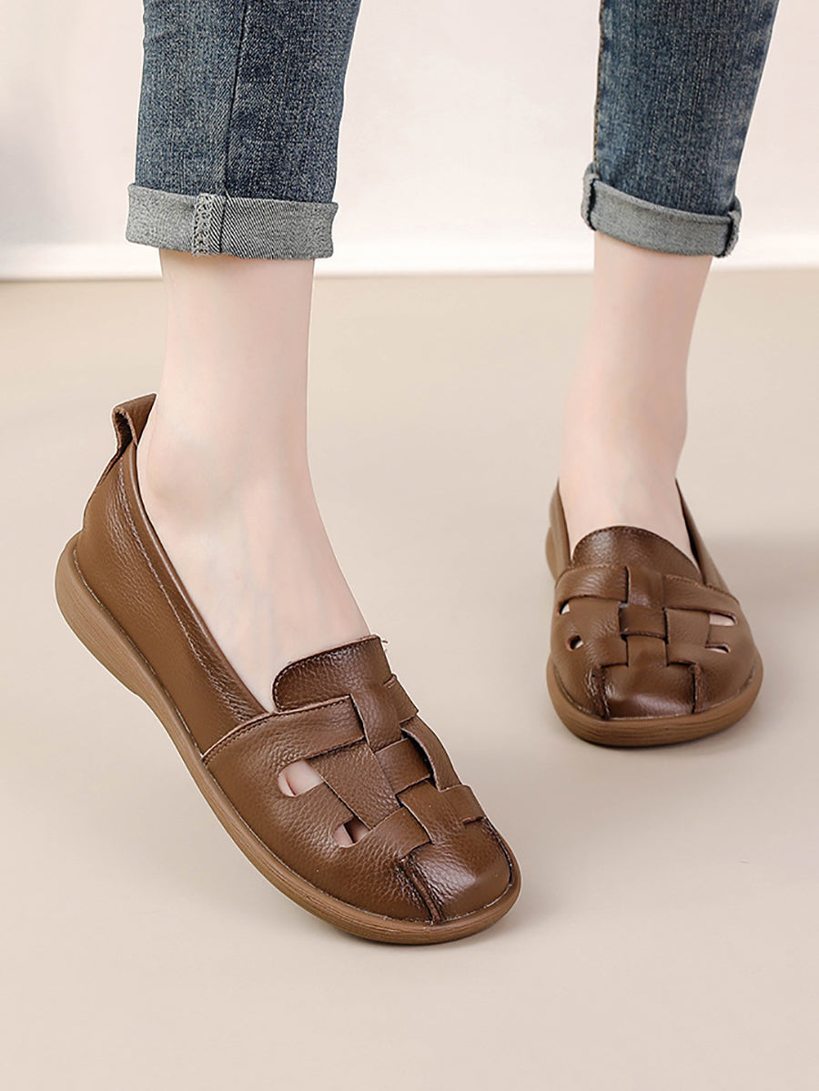 Women Summer Vintage Leather Soft Weave Flat Shoes AS1018 Ada Fashion