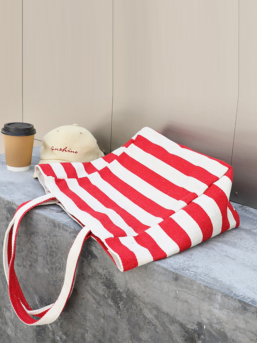 Women Casual Stripe Canvas Large Capacity Shoulder Bag CX044 LCPJ