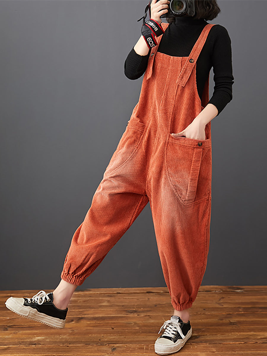 Women Commute Autumn Solid Corduroy Loose Jumpsuits AK1022 Genistyle Shop