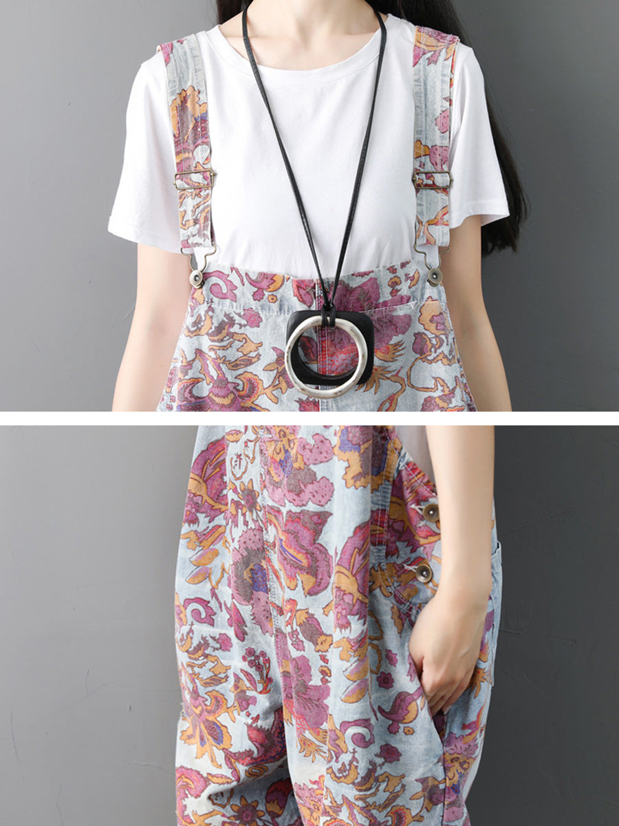 Women Autumn Flower Denim Loose Jumpsuits AH1049 YTLSFZ