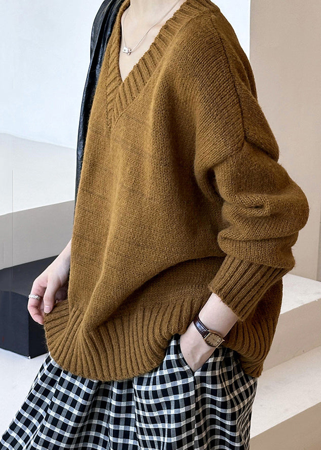 New Brown Hollow Out Cozy Cotton Knit Sweaters Long Sleeve AF1098 HS-NTP240914