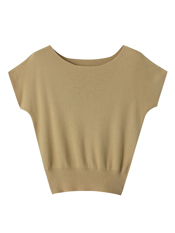 Pink Sleeve Top Short Knit Boat Loose Neck Stylish FashionChic