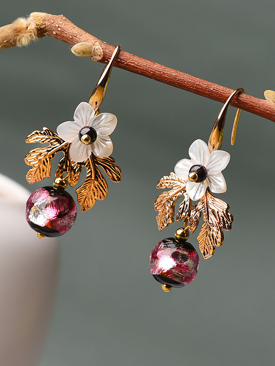 Women Shell Retro Pearl Flower Earrings AK1007 Genistyle Shop