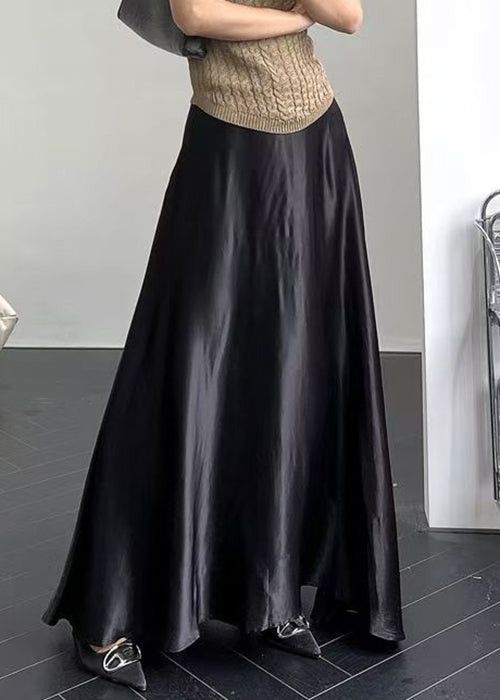 New Black Solid High Waist Silk Maxi Skirts Summer QP064 OL-SKTS241001