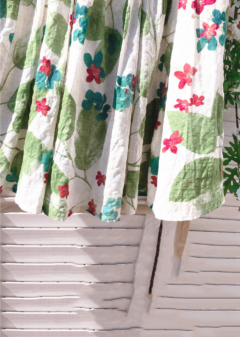 Green Skirt New Summer Cotton Elastic Print Waist FashionChic